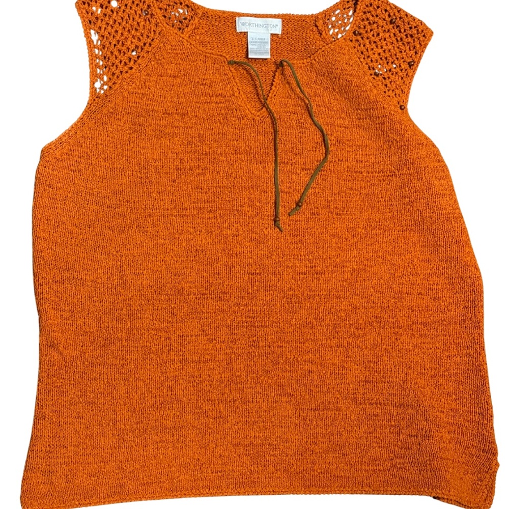 Worthington Y2K Orange Knit Sleeveless Sweater Boho Beaded XL‎